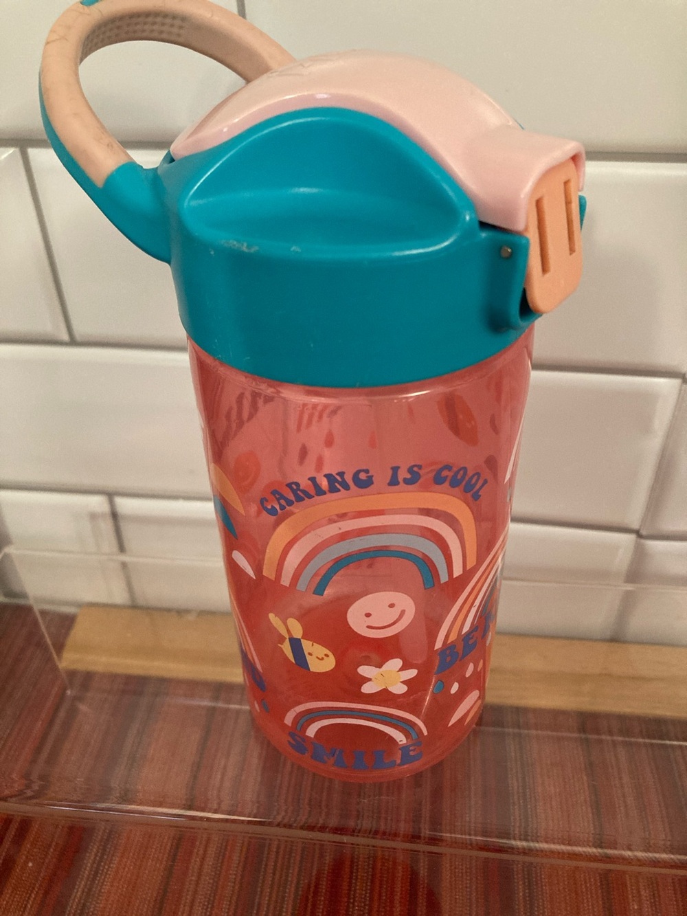 Zak Designs Girls Rainbow BE KIND, CARING IS COOL SMILE 18 oz Sipper Bottle